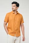 Buy_Arihant Rai Sinha_Orange Linen Solid Plain Half Sleeves Shirt _Online_at_Aza_Fashions