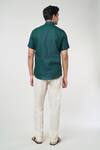 Shop Aryavir Malhotra Green Linen Solid Half Sleeves Shirt at Aza Fashions Shop_Aryavir Malhotra_Green Linen Solid Half Sleeves Shirt _at_Aza_Fashions