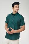 Aryavir Malhotra Green Linen Solid Half Sleeves Shirt at Aza Fashions Aryavir Malhotra_Green Linen Solid Half Sleeves Shirt _at_Aza_Fashions