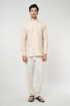 Buy_Arihant Rai Sinha_Beige Linen Solid Short Kurta _at_Aza_Fashions