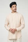 Arihant Rai Sinha_Beige Linen Solid Short Kurta _Online_at_Aza_Fashions