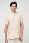 Buy_Arihant Rai Sinha_Beige Linen Solid Half Sleeves Short Kurta _Online_at_Aza_Fashions