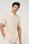 Arihant Rai Sinha_Beige Linen Solid Half Sleeves Short Kurta _at_Aza_Fashions