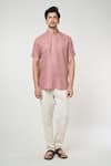 Buy_Arihant Rai Sinha_Pink Linen Solid Plain Half Sleeves Short Kurta _at_Aza_Fashions