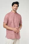 Buy_Arihant Rai Sinha_Pink Linen Solid Plain Half Sleeves Short Kurta _Online_at_Aza_Fashions