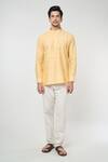 Buy_Arihant Rai Sinha_Yellow Linen Solid Plain Full Sleeves Short Kurta _at_Aza_Fashions