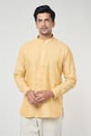 Shop_Arihant Rai Sinha_Yellow Linen Solid Plain Full Sleeves Short Kurta _Online_at_Aza_Fashions