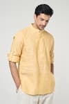 Arihant Rai Sinha_Yellow Linen Solid Plain Full Sleeves Short Kurta _at_Aza_Fashions