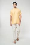 Buy_Arihant Rai Sinha_Yellow Linen Solid Plain Band Collar Short Kurta _at_Aza_Fashions