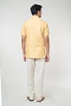 Shop_Arihant Rai Sinha_Yellow Linen Solid Plain Band Collar Short Kurta _at_Aza_Fashions