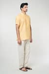 Shop_Arihant Rai Sinha_Yellow Linen Solid Plain Band Collar Short Kurta _Online_at_Aza_Fashions