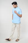 Buy_Arihant Rai Sinha_Blue Linen Solid Band Collar Short Kurta _Online_at_Aza_Fashions