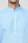 Buy_Arihant Rai Sinha_Blue Linen Solid Band Collar Short Kurta 