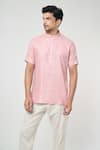 Shop_Arihant Rai Sinha_Pink Linen Solid Short Kurta _Online_at_Aza_Fashions