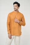 Shop_Arihant Rai Sinha_Orange Linen Solid Full Sleeves Short Kurta _Online_at_Aza_Fashions