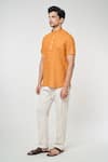 Buy_Arihant Rai Sinha_Orange Linen Solid Mandarin Collar Short Kurta _Online_at_Aza_Fashions