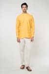 Buy_Arihant Rai Sinha_Yellow Linen Solid Plain Short Kurta _at_Aza_Fashions