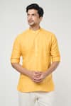 Arihant Rai Sinha_Yellow Linen Solid Plain Short Kurta _Online_at_Aza_Fashions