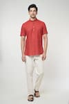 Buy_Arihant Rai Sinha_Red Linen Solid Half Sleeves Shirt Style Short Kurta _at_Aza_Fashions