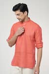 Buy_Arihant Rai Sinha_Orange Linen Solid Full Sleeves Shirt Style Kurta _Online_at_Aza_Fashions