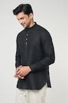 Arihant Rai Sinha_Black Linen Solid Full Sleeves Shirt Style Kurta _Online_at_Aza_Fashions