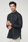 Buy_Arihant Rai Sinha_Black Linen Solid Full Sleeves Shirt Style Kurta _Online_at_Aza_Fashions