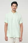 Buy_Arihant Rai Sinha_Green Linen Solid Shirt Style Half Placket Short Kurta _Online_at_Aza_Fashions