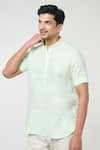 Arihant Rai Sinha_Green Linen Solid Shirt Style Half Placket Short Kurta _at_Aza_Fashions