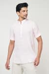 Arihant Rai Sinha_Pink Linen Solid Shirt Style Half Sleeves Short Kurta _Online_at_Aza_Fashions