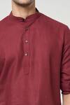 Arihant Rai Sinha_Wine Linen Solid Shirt Style Short Kurta _at_Aza_Fashions