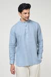 Arihant Rai Sinha_Grey Linen Shirt Style Rolled Up Sleeves Short Kurta _Online_at_Aza_Fashions