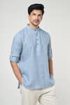 Buy_Arihant Rai Sinha_Grey Linen Shirt Style Rolled Up Sleeves Short Kurta _Online_at_Aza_Fashions