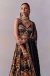 Shop Kalista Black Tulle, Viscose Cut Naaz Vintage Blossom Print And Embroidered Lehenga Set Online at Aza Fashions Shop_Kalista_Black Tulle, Viscose Cut Naaz Vintage Blossom Print And Embroidered Lehenga Set _Online_at_Aza_Fashions