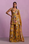 Buy_Kalista_Yellow Kurta And Sharara Georgette Printed Floral Round Shirin Set _at_Aza_Fashions