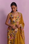 Buy_Kalista_Yellow Kurta And Sharara Georgette Printed Floral Round Shirin Set _Online_at_Aza_Fashions