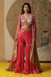 Buy_arpita sulakshana_Red Georgette Hand Embroidered Dori Blouse Blunt V Set With Ombre Cape _at_Aza_Fashions