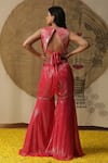 Shop_arpita sulakshana_Red Georgette Hand Embroidered Dori Blouse Blunt V Set With Ombre Cape _at_Aza_Fashions