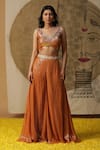 arpita sulakshana_Orange Georgette Hand Embroidered Dori Textured Palazzo Set With Ombre Cape _Online_at_Aza_Fashions