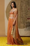 Shop_arpita sulakshana_Orange Georgette Hand Embroidered Dori Textured Palazzo Set With Ombre Cape _Online_at_Aza_Fashions