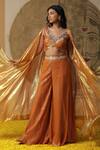 arpita sulakshana_Orange Georgette Hand Embroidered Dori Textured Palazzo Set With Ombre Cape _at_Aza_Fashions