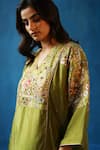 Begum_Green Phiran Habutai Silk Embroidery Nakshi V Shikanji Resham Yoke And Pant Set _at_Aza_Fashions