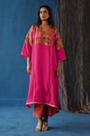 Begum_Fuchsia Phiran Habutai Silk Embroidery Nakshi V Shikanji Resham And Pant Set _Online_at_Aza_Fashions