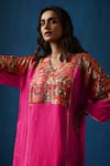 Buy_Begum_Fuchsia Phiran Habutai Silk Embroidery Nakshi V Shikanji Resham And Pant Set _Online_at_Aza_Fashions