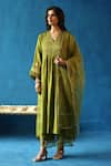 Begum_Green Kurta And Pant Habutai Silk Woven Zari V Neck Jamun Stripe Set _Online_at_Aza_Fashions