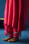 Buy_Begum_Fuchsia Kurta And Pant Habutai Silk Woven Zari V Neck Jamun Stripe Yoke Set _Online_at_Aza_Fashions