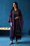 Begum_Blue Kurta And Pant Habutai Silk Woven Zari V Neck Jamun Stripe Placement Set _Online_at_Aza_Fashions