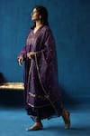 Buy_Begum_Blue Kurta And Pant Habutai Silk Woven Zari V Neck Jamun Stripe Placement Set _Online_at_Aza_Fashions