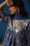 Buy_Begum_Blue Kurta Silk Embroidery Sequin V Neck Kaanji Set 