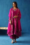 Buy_Begum_Pink Kurta Silk Embroidery Sequin Round Kala Khatta Sleeve Set _Online_at_Aza_Fashions