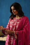 Shop_Begum_Fuchsia Kurta Silk Woven Sequin Round Aam Panna Embroidered Set _Online_at_Aza_Fashions